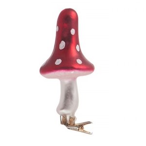 Set 3 gepunktete Champignons aus Glas mit Clip h 13 cm weiß rot