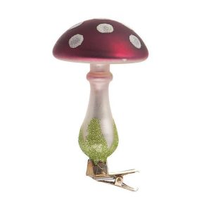 Set 3 funghi pois in vetro con clip h 11 cm bianco marsala