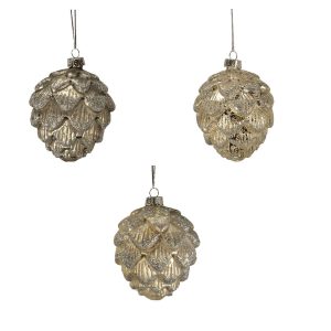 Set de 3 pommes de pin en verre h 10 cm argenté en 3 nuances