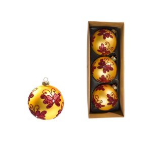 Lot de 3 sphères décorées Ø 80 mm décor rouge
