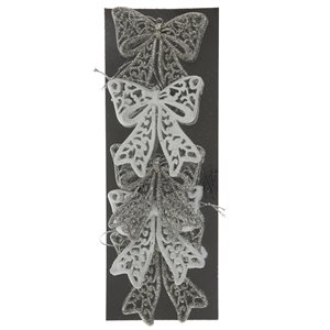 Set 4 silver white gift bow decorations h 9 cm
