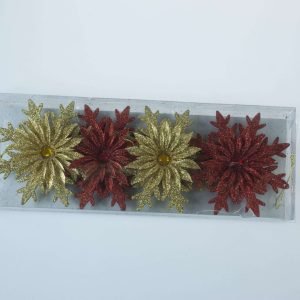 Set 4 red gold gift flower decorations h 12 cm
