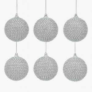 Set 6 sphères en strass argenté Ø 8 cm