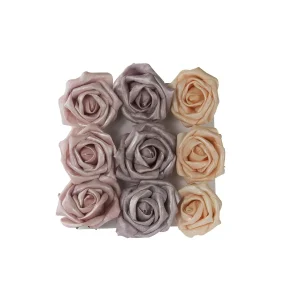 Scatola 9 rose ferma pacco Ø 8 cm rosa pesca lilla