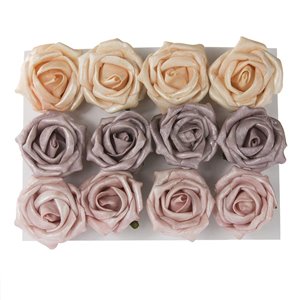 Scatola 12 rose ferma pacco Ø 6 cm rosa pesca lilla