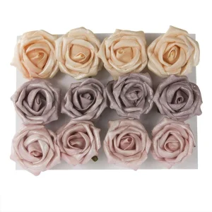 Scatola 12 rose ferma pacco Ø 6 cm rosa pesca lilla