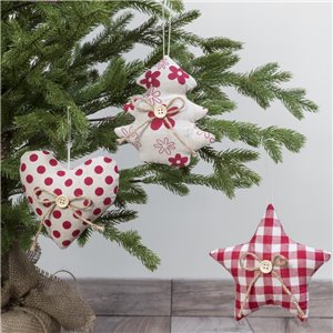 Nines sujets rouge h 13 cm coeur étoile arbre