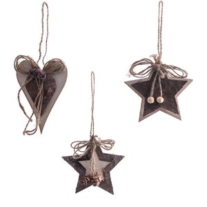 Décoration simple bouleau h 11 cm coeur étoile