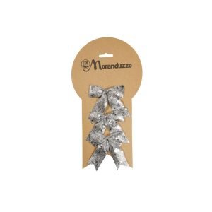 Carte 3 nœuds h 9 cm avec paillettes argentées dorées