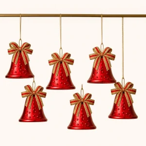 Set 6 campane Ø 4,7 cm con fiocco in scatola