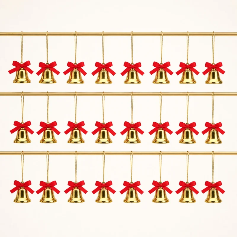 Set 24 campane Ø 2 cm fiocco rosso in scatola