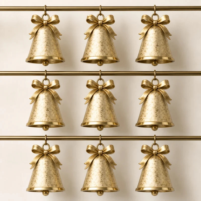 Set 9 campane Ø 3,5 cm sabbiate oro in scatola