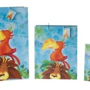 Buste carta con manici 180x100x227 mm celeste con pappagallo