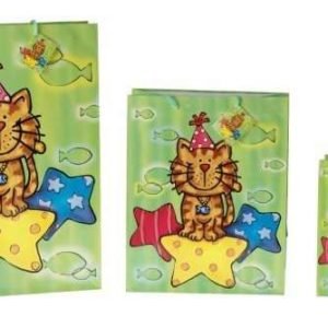 Enveloppes papier avec poignées 180x100x227 mm vertes avec chat