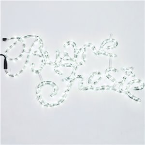 Enseigne LED "Happy Holidays" - 224 LED blanc glacier (10 clignotantes + 214 fixes) - 82×42 cm - 230V - câble en caoutchouc - usage extérieur