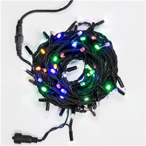 100 Multicolor LED chain - 20 flashing + 80 fixed - LED Ø 7 mm - L 10 m - 230V - connectable (max 2000 LEDs) - black rubber cable - outdoor use