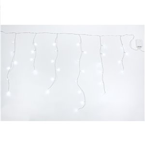 Stalattiti LED – 72 LED Bianco Ghiaccio – giochi luce – L 2,20 m × H max 80 cm – 24V – filo trasparente – uso esterno