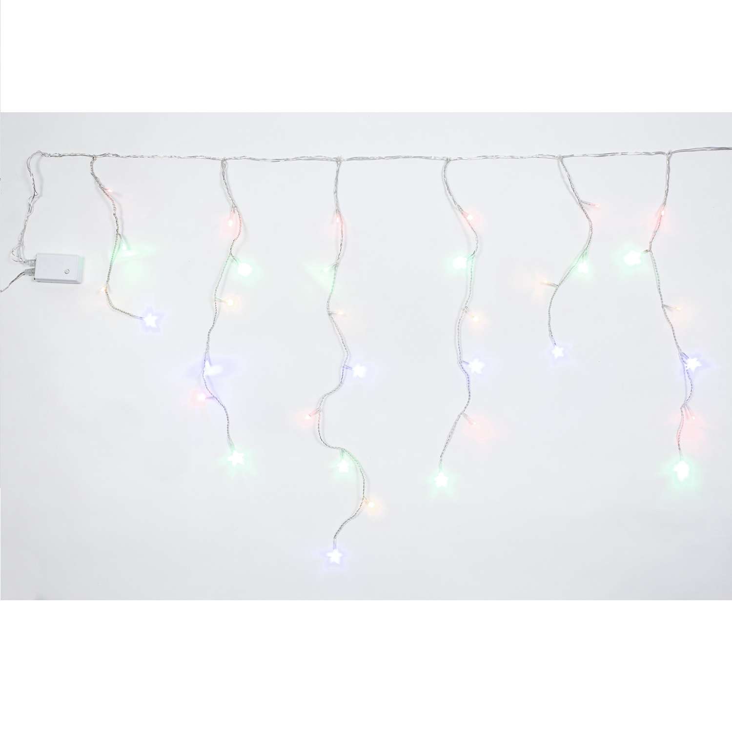 Stalattiti LED – 72 LED Multicolor – giochi luce – L 2,20 m × H max 80 cm – 24V – filo trasparente – uso esterno