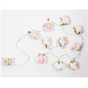 Ivoire/Rose LED - Ø 6 cm - 10 LED lumière chaude - lumière constante - L 1,50 m - fonctionne sur piles - usage intérieur