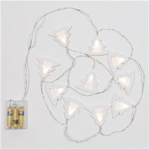 10 poteaux LED en bois H 5,5 cm - 10 LED à lumière chaude - lumière continue - L 1,50 m - fonctionne sur piles - fil transparent - usage intérieur