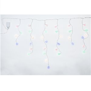 Stalattiti Fiocchi di Neve LED – 72 LED Multicolor – giochi luce – L 2,20 m × H max 80 cm – 24V – filo trasparente – uso esterno