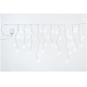 Stalattiti Stelline LED – 180 LED Bianco Ghiaccio – giochi luce – L 4,20 m × H max 50 cm – 24V – filo trasparente – uso esterno