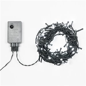 Chaîne de 100 LED blanc glacier - jeux de lumière de mémoire - T.E. 3,6W - L 7 m - 31V - usage extérieur