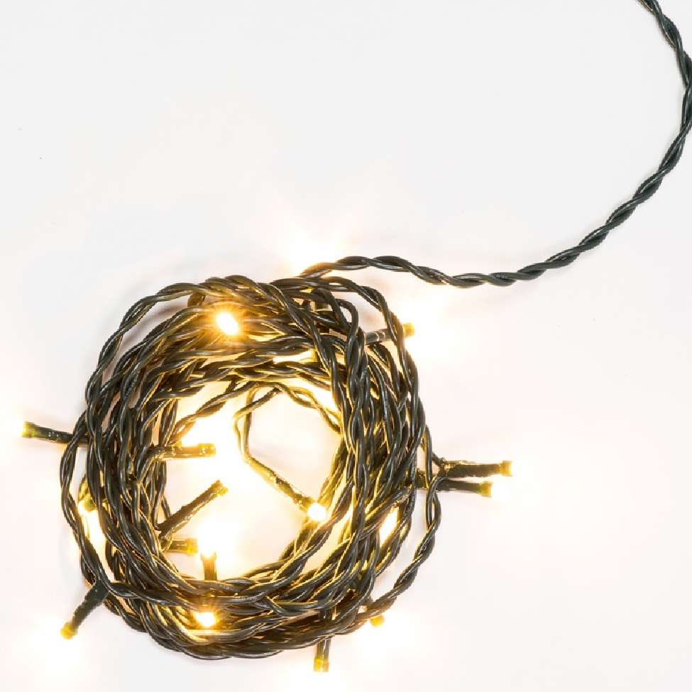 Catena 20 LED Luce Calda – luce fissa – passo lampade 20 cm – L 4 m – 230V – uso interno