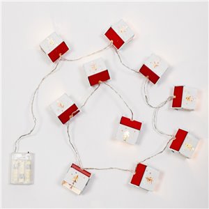 Maisons LED H 6 cm bois blanc et rouge - 10 LED lumière chaude - lumière constante - fonctionne sur piles - utilisation intérieure