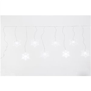 Tenda 10 Fiocchi di Neve in Acrilico LED H 11 cm – L 1,40 m × 33/54 cm – 10 LED chiari flashing – 24V – uso esterno