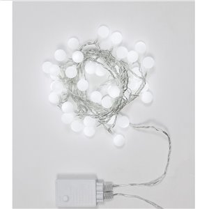 40 undurchsichtige Kugeln Ø 2 cm - 40 LEDs eisweiß - Lichtspiele - L 4 m - 31V - transparenter Draht - Außeneinsatz