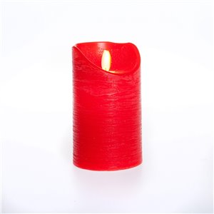 Bougie en cire rouge LED à effet de flamme réel - H 12,5 cm - 1 LED à effet de flamme à lumière chaude - fonctionne sur piles - avec minuterie - usage intérieur