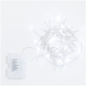 Kette 180 LEDs Ice White - Lichtspiele mit Timer (6h ON/18h OFF) - L 9 m - transparenter Draht - batteriebetrieben - für den Außenbereich