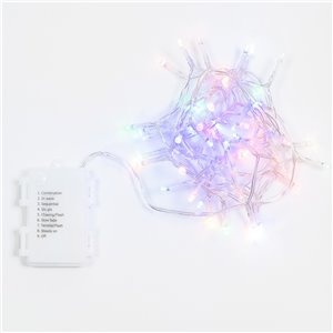 180 Multicolor LED Kette - Lichtspiele mit Timer (6h ON/18h OFF) - L 9 m - transparenter Draht - batteriebetrieben - für den Außenbereich