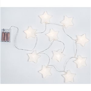10 étoiles LED 3D en papier de riz H 7 cm - 10 LED à lumière chaude - lumière constante - fonctionne sur piles - utilisation intérieure