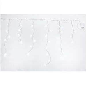 Stalattiti LED a Batteria – 72 LED Bianco Ghiaccio – giochi luce con timer (6h ON/18h OFF) – L 2,20 m × H max 80 cm – filo trasparente – a batteria – uso esterno