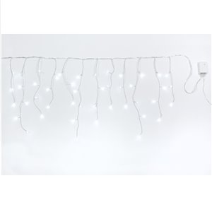 Stalattiti LED a Batteria – 180 LED Bianco Ghiaccio – giochi luce con timer (6h ON/18h OFF) – L 4,20 m × H max 50 cm – filo trasparente – a batteria – uso esterno