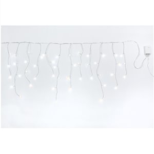 Stalattiti LED a Batteria – 180 LED luce calda – giochi luce con timer (6h ON/18h OFF) – L 4,20 m × H max 50 cm – filo trasparente – a batteria – uso esterno