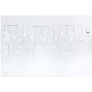 Stalattiti LED a Batteria – 180 LED Ice – giochi luce con timer (6h ON/18h OFF) – L 4,20 m × H max 50 cm – filo trasparente – a batteria – uso esterno