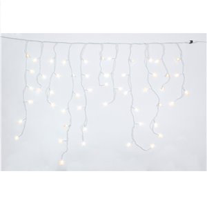 Stalattiti Mega LED luce calda – 180 Mega LED Ø 8 mm – giochi luce – L 3,60 m × H max 80 cm – collegabile (max 5 set) – filo bianco – 31V – uso esterno