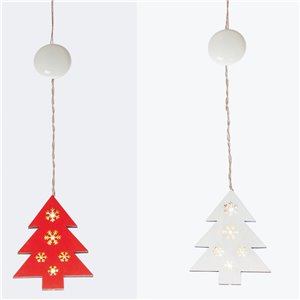 Alberello effetto legno LED – H 17 cm – bianco/rosso assortiti – 6 LED luce calda – luce fissa – a batteria con ventosa – uso interno