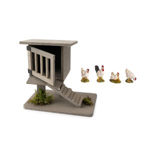 Pollaio in Legno con Gallinacei Assortiti per Presepe 13x10x11,5 cm