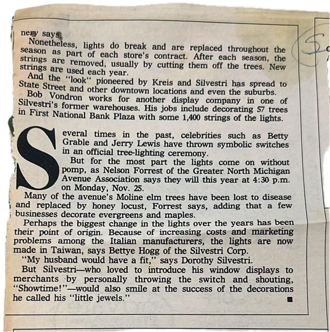 Chicago Tribune Dorothy Silvestri pequeñas joyas Taiwán a mi marido le daría un ataque luces navideñas italianas Chicago