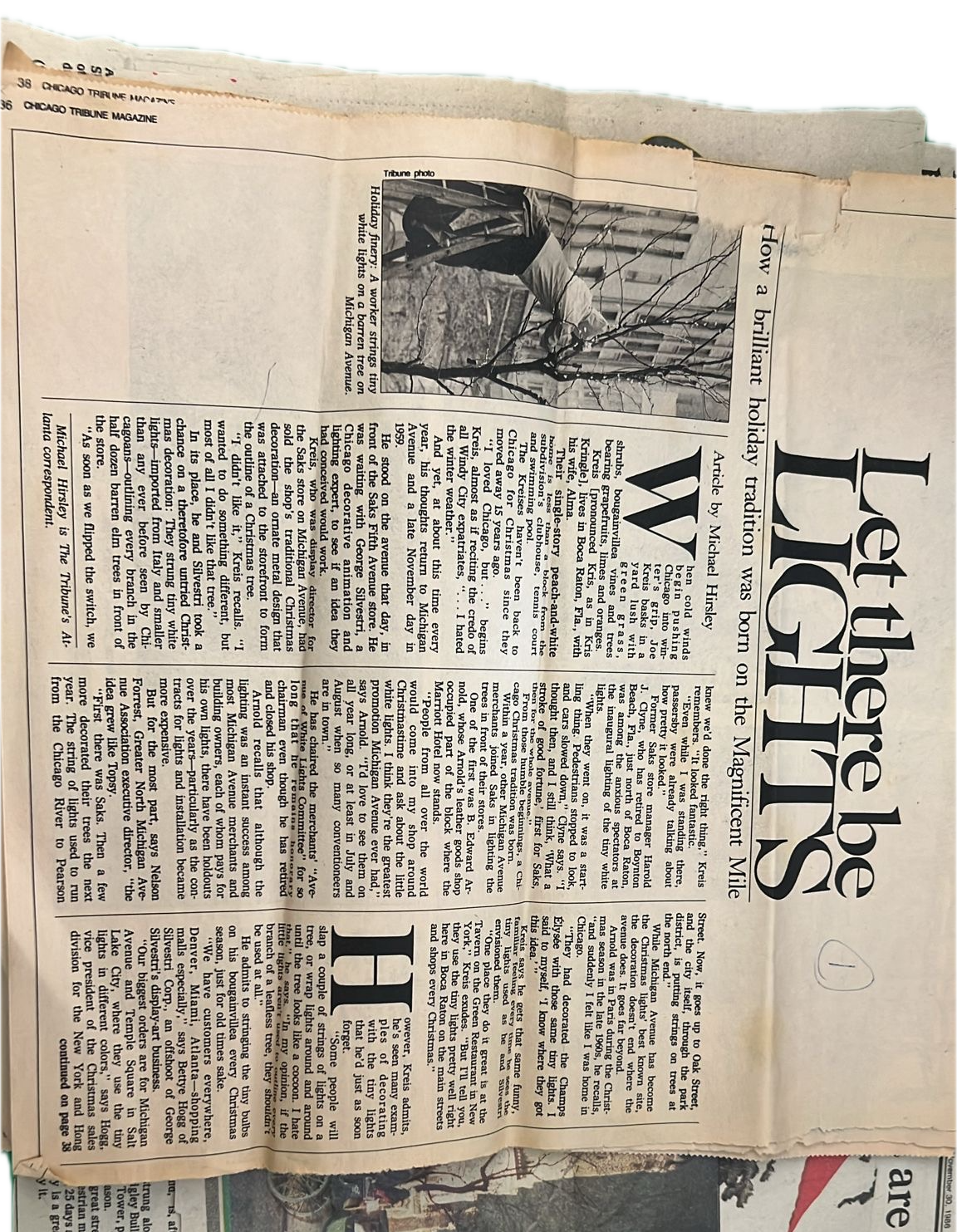 Artículo del Chicago Tribune Magazine Let there be Lights Cómo nació una brillante tradición navideña en la Magnificent Mile Chicago 1959 Luces de Navidad italianas