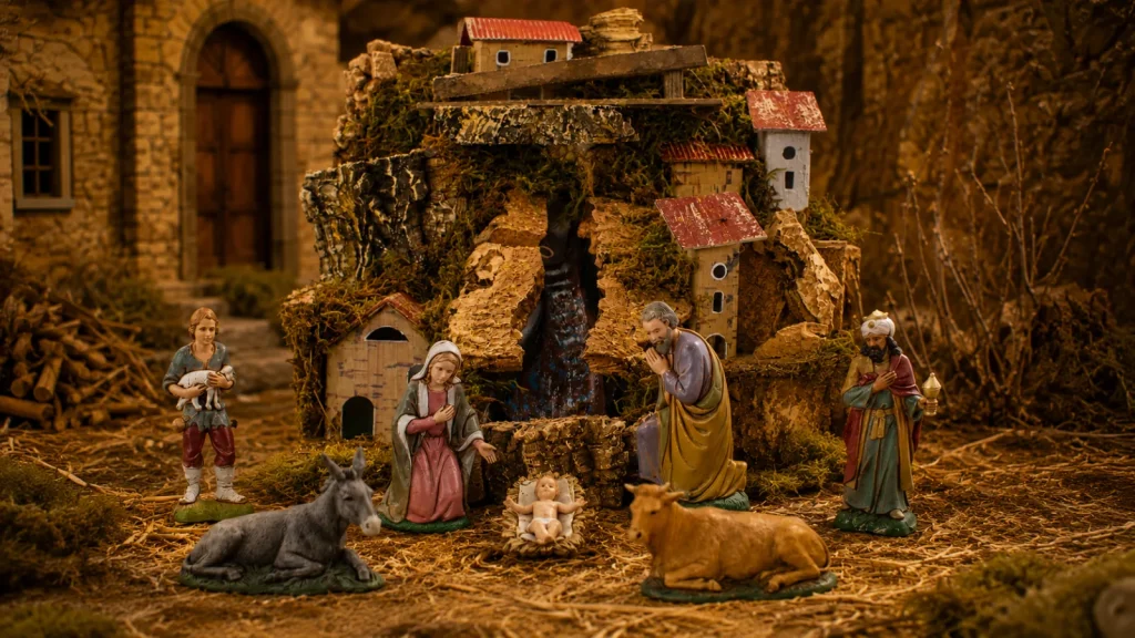 Natività in un villaggio rustico