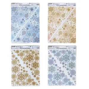 Set da 4 Vetrofanie angolari decori oro e ghiaccio 30x42 cm