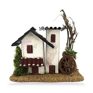 Casetta e Torretta con Tegole Rosse 15x10x14 cm per Presepe