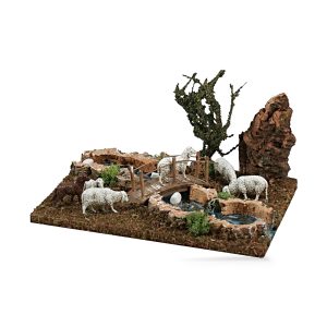 Tratto di Fiume con Gregge e Ponte 26x18x15 cm per Presepe
