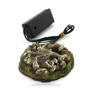 Bivacco in resina con fuoco a LED per atmosfera realistica