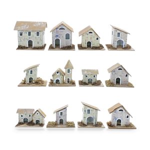 Lot de 12 maisons en carton pour Nativité 7x5x4 cm